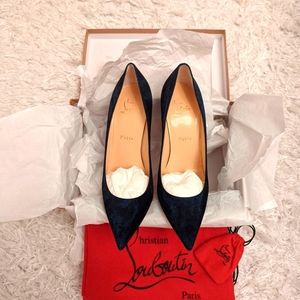 Never worn Blue suede Christian Louboutin Alminette  100mm Veau Velours heels